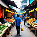 **

A vibrant, bustling Vietnamese market scene showcasing vendors selling various investment options. Include symbolic representations of each investment type (stocks, bonds, real estate, gold, cryptocurrency). The overall feel should be educational and slightly cautious, hinting at potential risks.

**