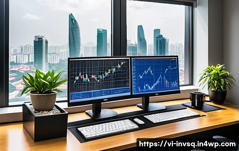 대체투자 옵션 가치 평가를 위한 수식 - A detailed financial analyst workspace in a modern Vietnamese office, with multiple screens displayi...