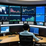 Home 21 대체투자 옵션 평가에서의 데이터 시각화 - A modern Vietnamese investor's workspace featuring multiple high-resolution interactive financial ch...